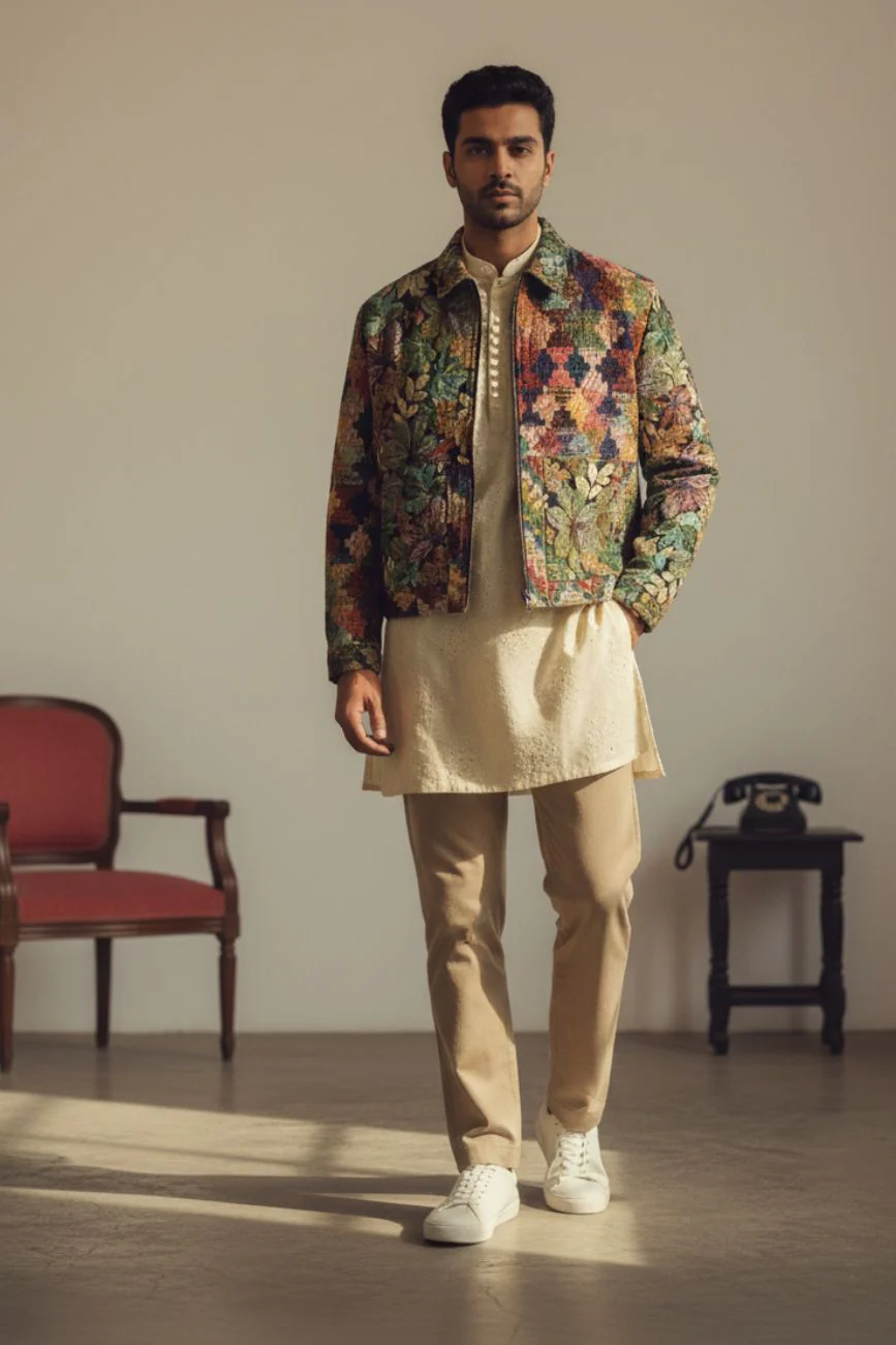 Flowers are dope // Jacquard Bomber Jacket - Image 3