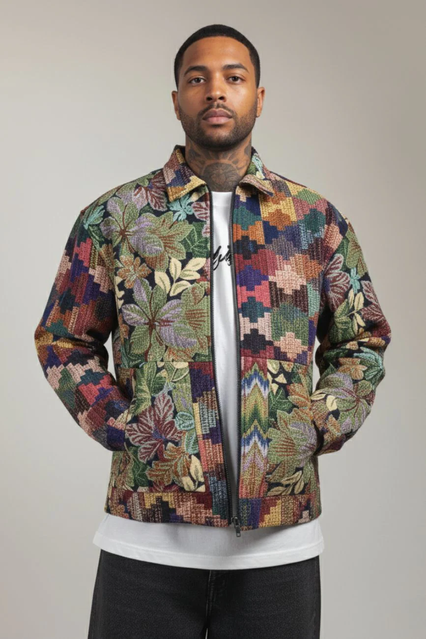 Flowers are dope // Jacquard Bomber Jacket - Image 4