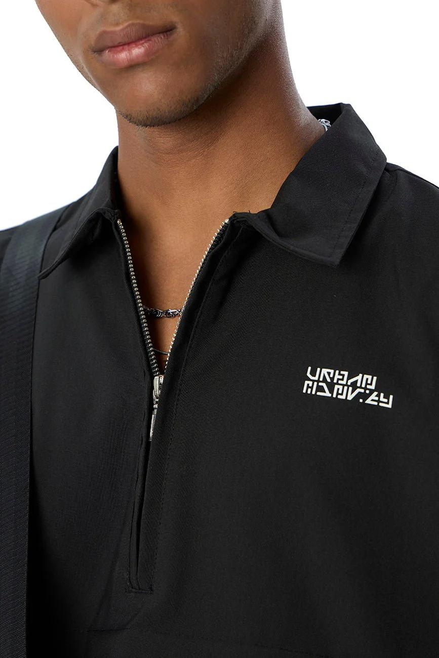 Short Sleeve Half Zipper Shirt // Black - Image 3