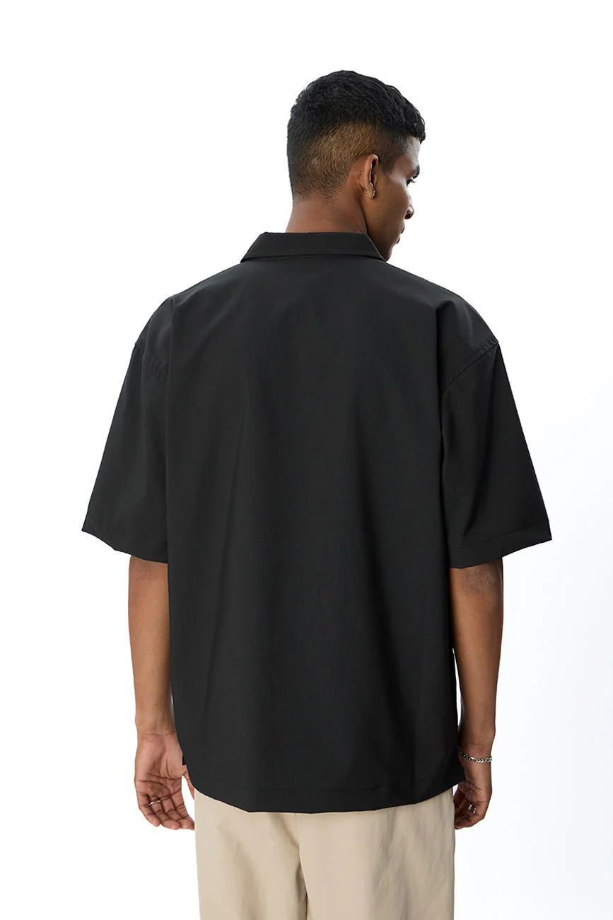 Short Sleeve Half Zipper Shirt // Black - Image 4