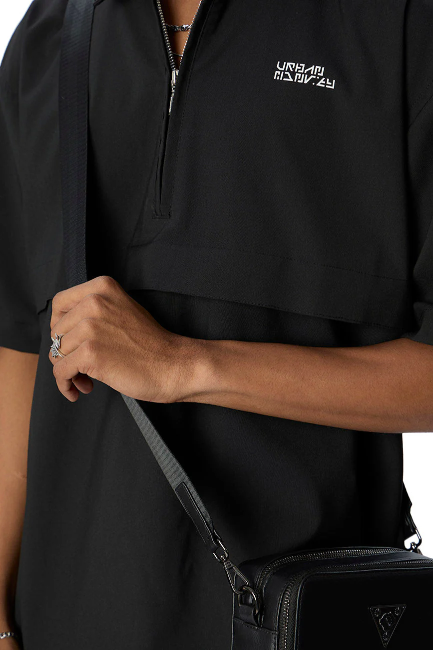 Short Sleeve Half Zipper Shirt // Black - Image 5
