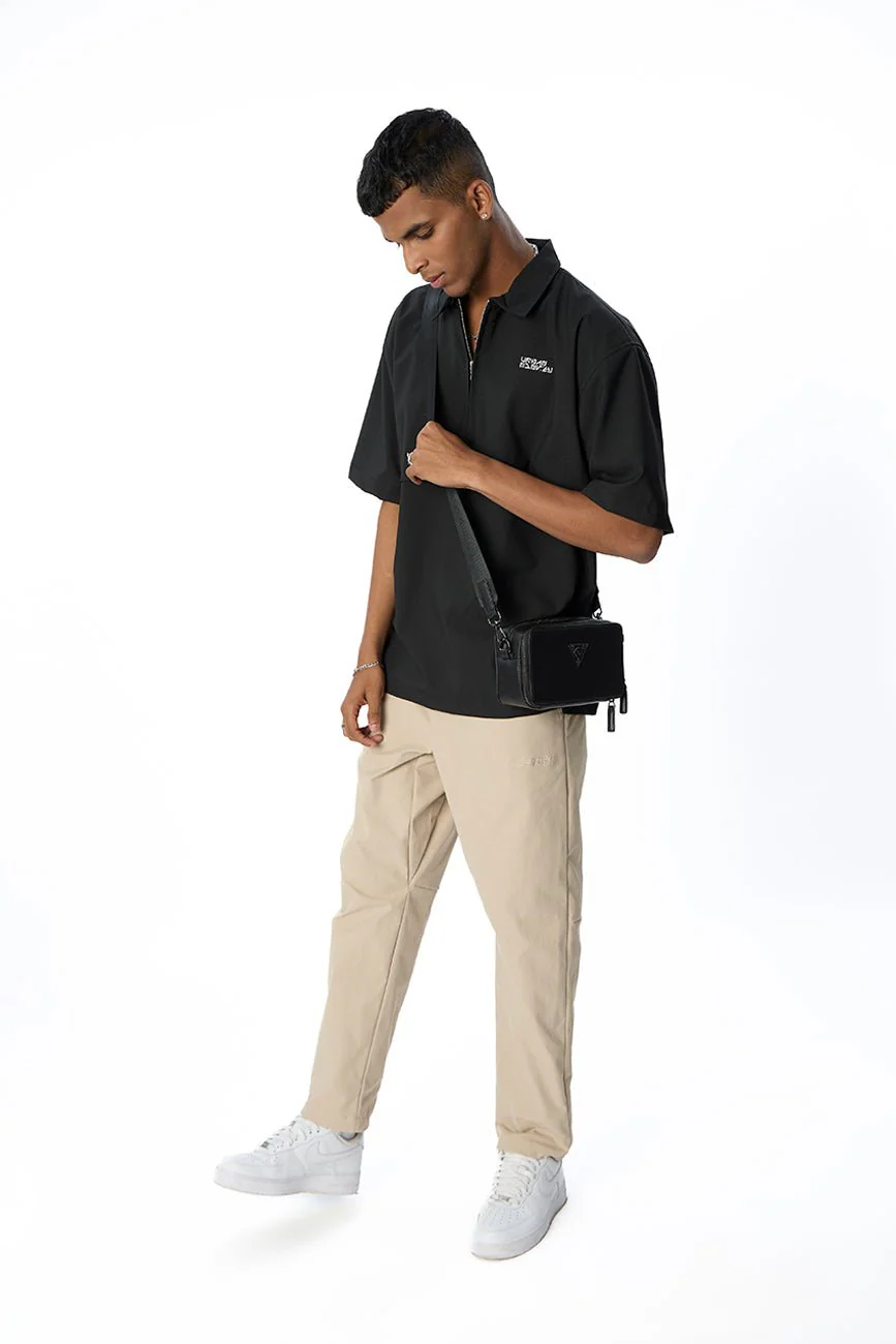 Short Sleeve Half Zipper Shirt // Black - Image 6