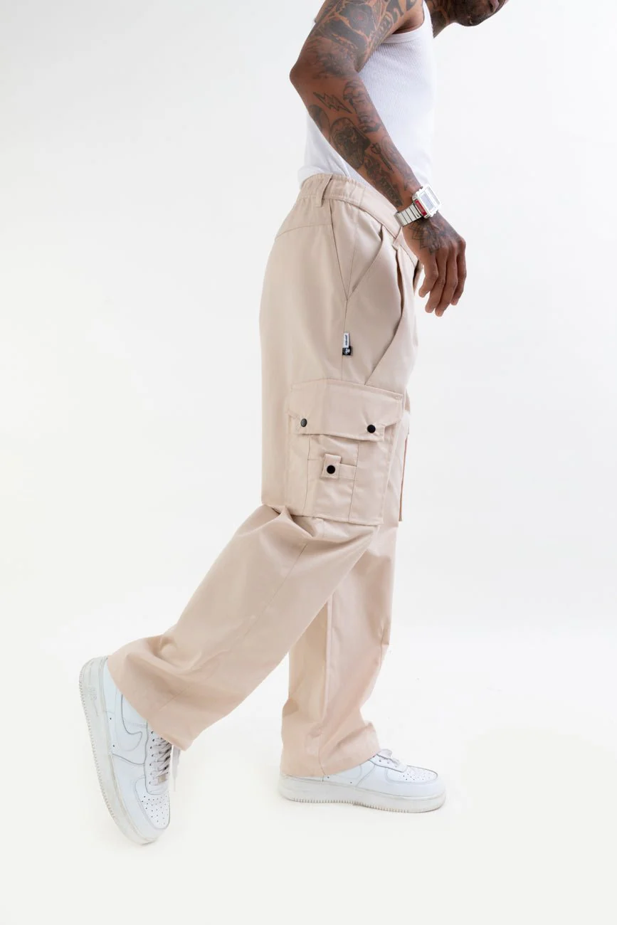 Ripstop Wide Leg Cargo Pants // Beige - Image 2