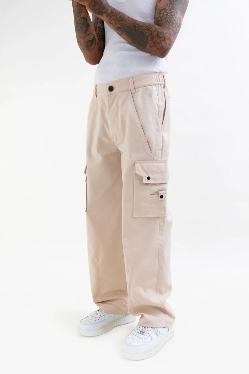 Ripstop Wide Leg Cargo Pants // Beige - Image 3