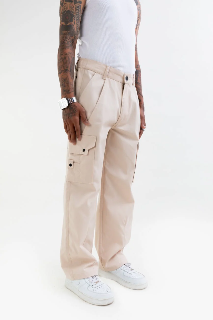 Ripstop Wide Leg Cargo Pants // Beige - Image 4