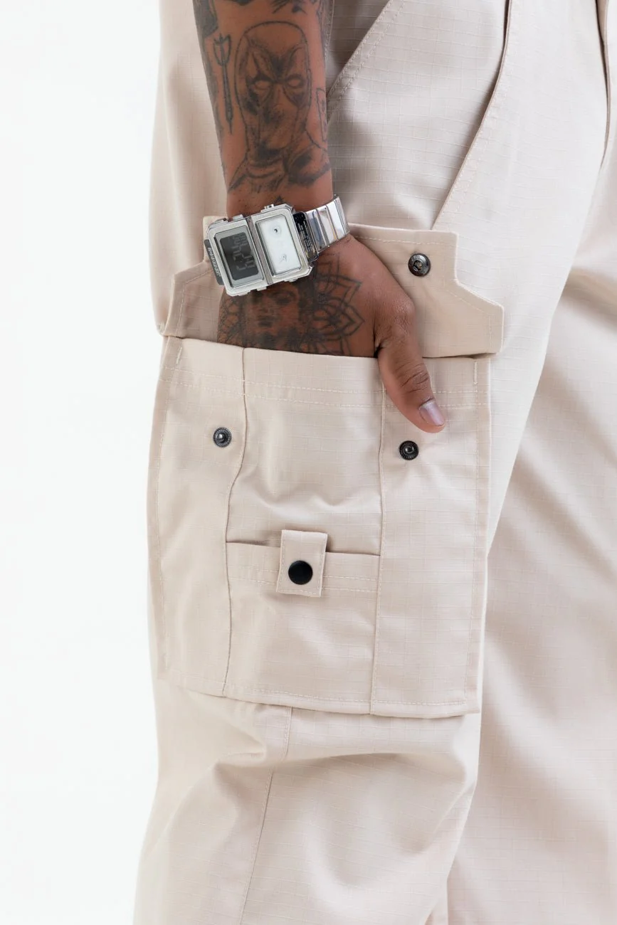 Ripstop Wide Leg Cargo Pants // Beige - Image 7