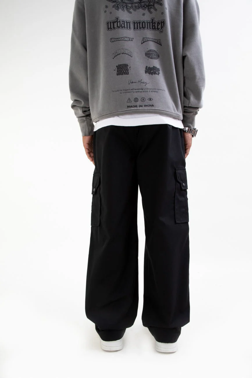 Ripstop Wide Leg Cargo Pants // Black - Image 4