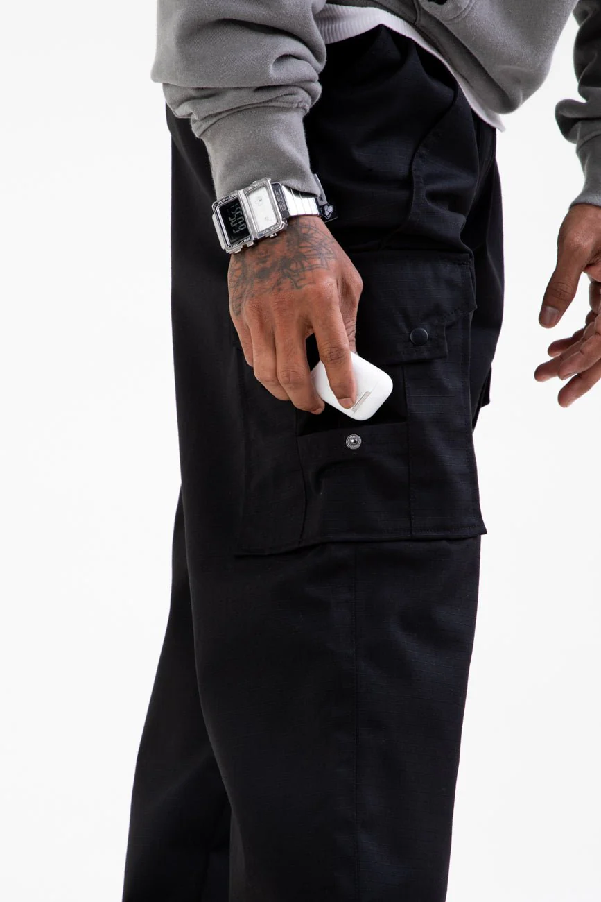 Ripstop Wide Leg Cargo Pants // Black - Image 7